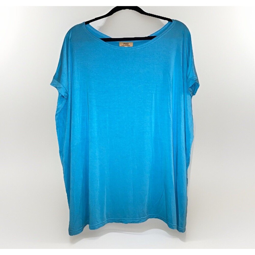 Piko Green Earth Fashion Womens Large Blue Short Sleeve Bamboo Top Sustainable